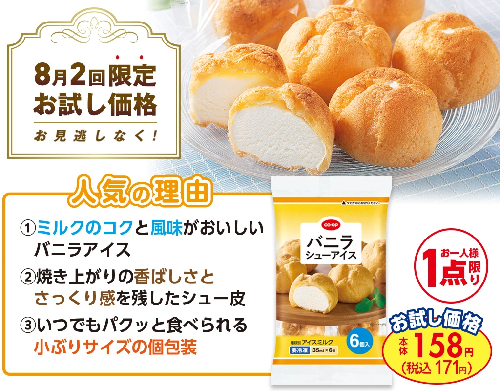 8月2回バニラシューアイス　お試し価格