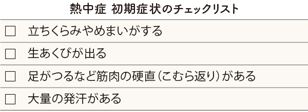 熱中症 初期症状のチェックリスト